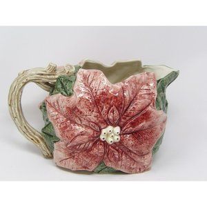 Vintage Christmas Pink Poinsettia Pitcher OCI Omnibus Japan 2 Quart 9.5W x 5.5H
